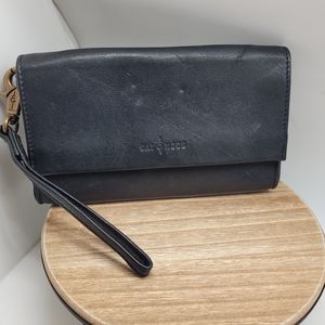 Day & Mood Black Genuine Leather Clutch w/ Pull-Out Full Zip Wallet
